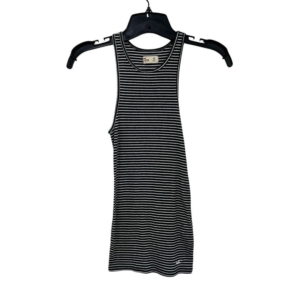 Hollister Striped Tank Top Y2K Ribbed Knit Gray White XS